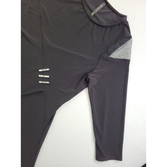 IC Connie K Women's S Black Tunic Silver Faux Clips 3/4 Sleeves Mesh Lagenlook - Picture 5 of 11